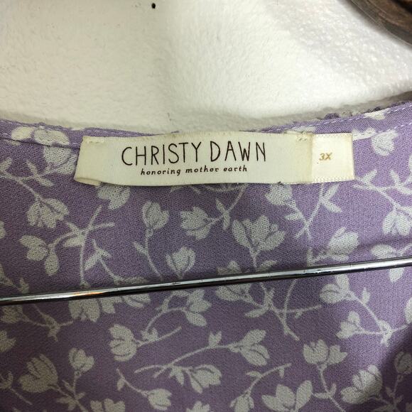 Christy Dawn Midi Dress Lavender Floral Ruffle Collar Button Up Tie Waist 3X - Picture 3 of 13